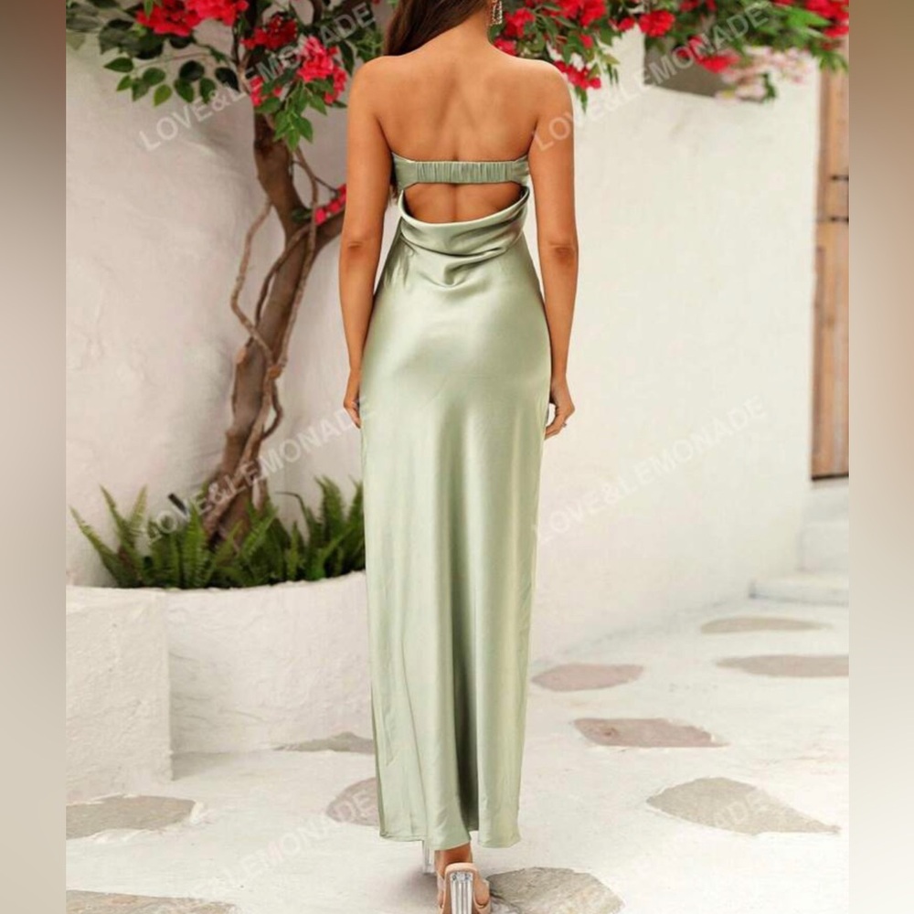 Solid tube metallic green dress in XS, 2/4